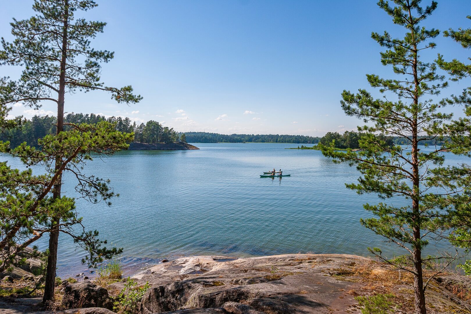 Kayakers on a lake in southern Sweden