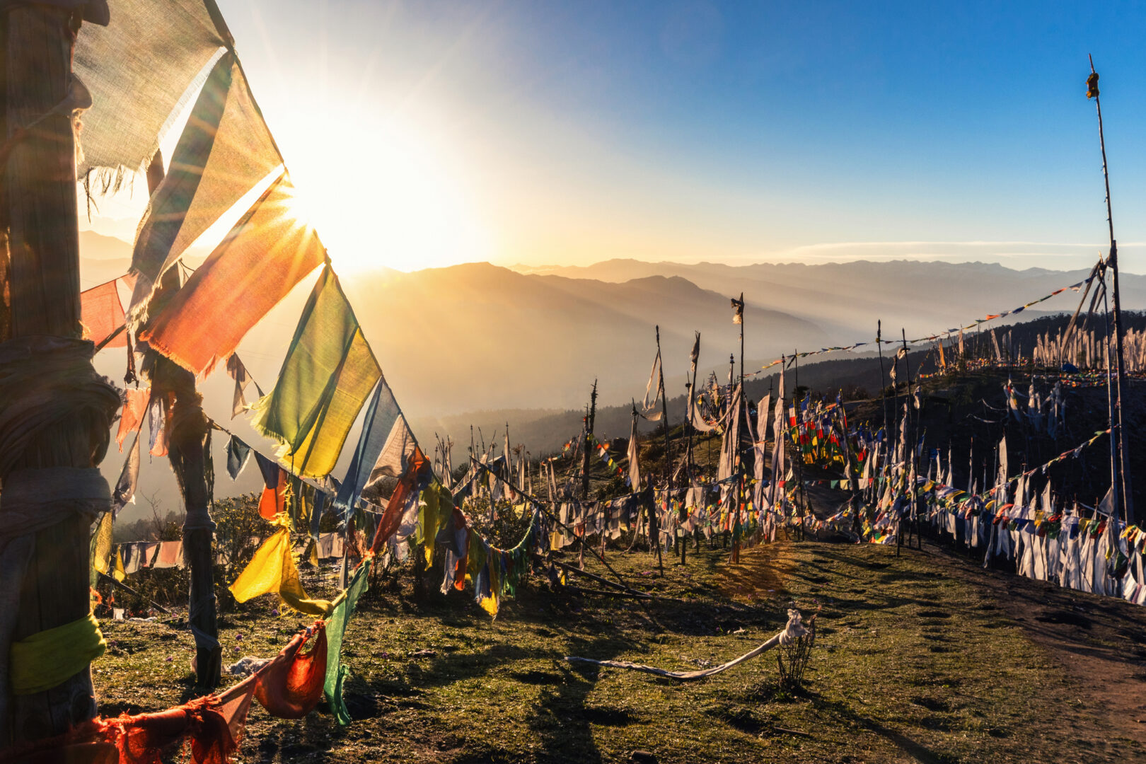 Prayer flags on Chele La Pass in Bhutan